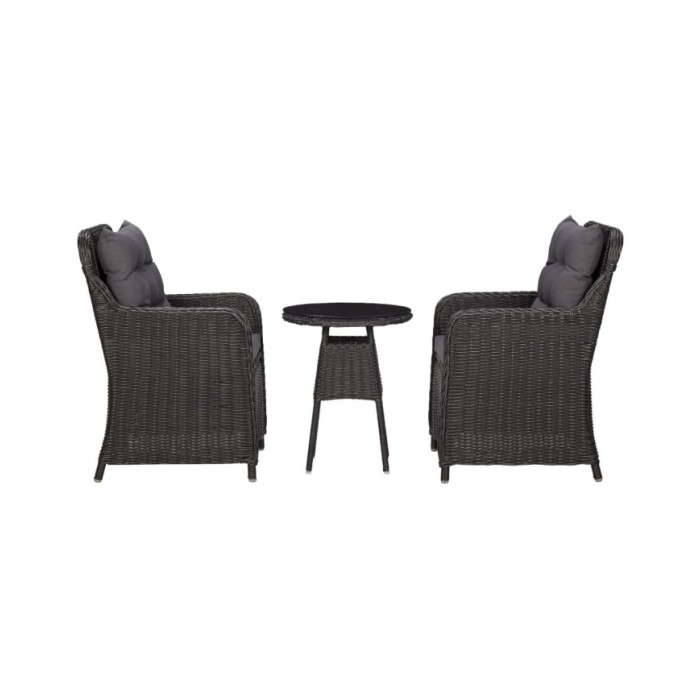 Chaises de jardin avec table à thé 2 pcs Résine tressée Noir