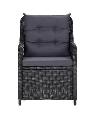 Chaises de jardin avec table à thé 2 pcs Résine tressée Noir
