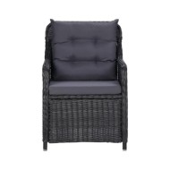 Chaises de jardin avec table à thé 2 pcs Résine tressée Noir