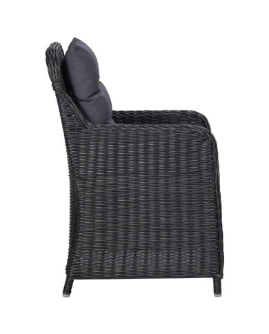 Chaises de jardin avec table à thé 2 pcs Résine tressée Noir