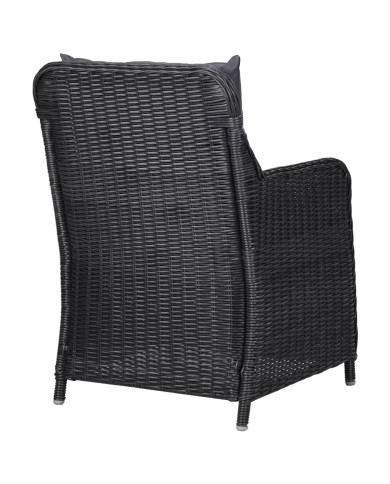 Chaises de jardin avec table à thé 2 pcs Résine tressée Noir