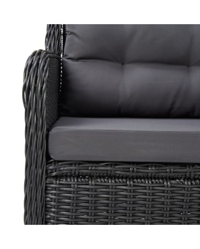 Chaises de jardin avec table à thé 2 pcs Résine tressée Noir