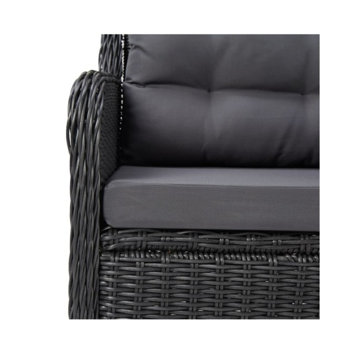 Chaises de jardin avec table à thé 2 pcs Résine tressée Noir
