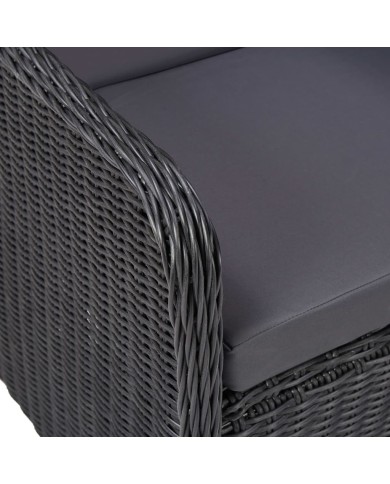 Chaises de jardin avec table à thé 2 pcs Résine tressée Noir