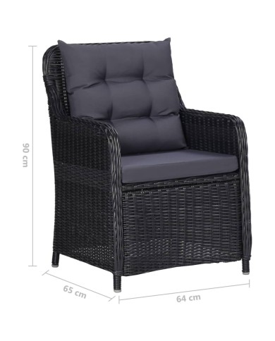 Chaises de jardin avec table à thé 2 pcs Résine tressée Noir