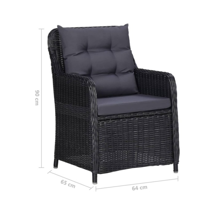 Chaises de jardin avec table à thé 2 pcs Résine tressée Noir