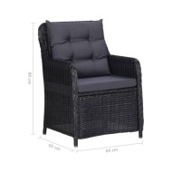 Chaises de jardin avec table à thé 2 pcs Résine tressée Noir