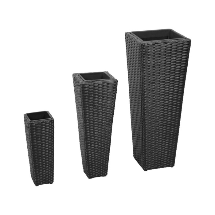 Lits surélevés de jardin 3 pcs Résine tressée Noir