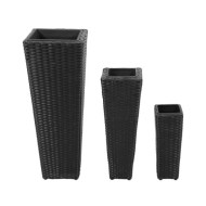 Lits surélevés de jardin 3 pcs Résine tressée Noir