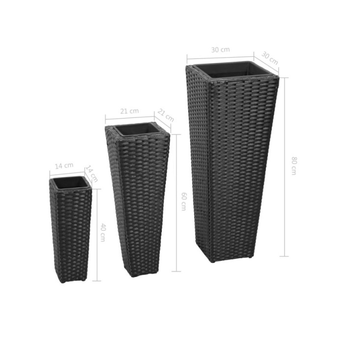 Lits surélevés de jardin 3 pcs Résine tressée Noir