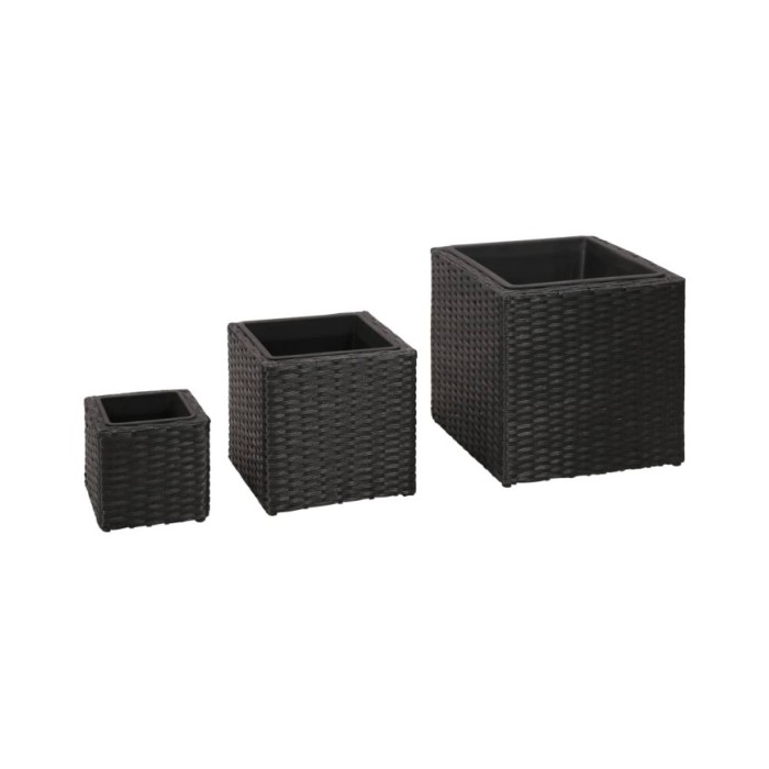 Lits surélevés de jardin 3 pcs Résine tressée Noir