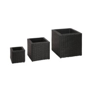Lits surélevés de jardin 3 pcs Résine tressée Noir