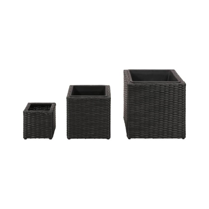 Lits surélevés de jardin 3 pcs Résine tressée Noir
