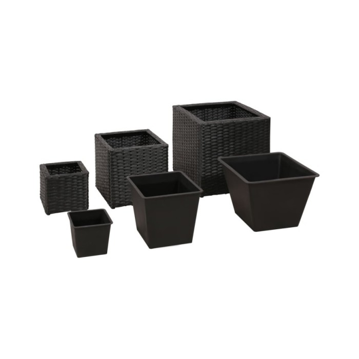 Lits surélevés de jardin 3 pcs Résine tressée Noir