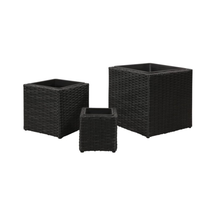 Lits surélevés de jardin 3 pcs Résine tressée Noir
