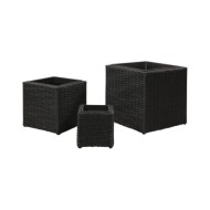 Lits surélevés de jardin 3 pcs Résine tressée Noir