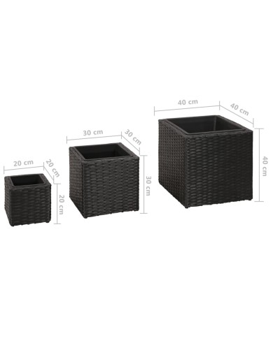 Lits surélevés de jardin 3 pcs Résine tressée Noir