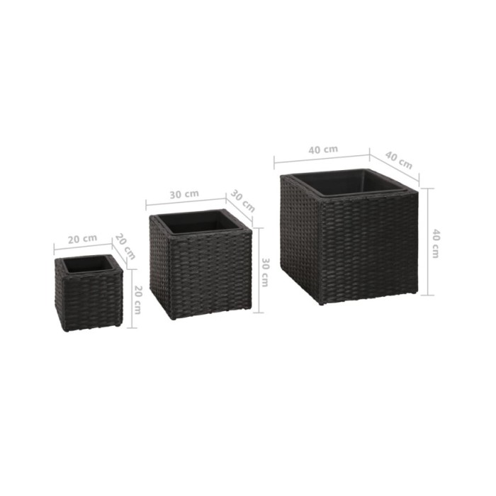 Lits surélevés de jardin 3 pcs Résine tressée Noir