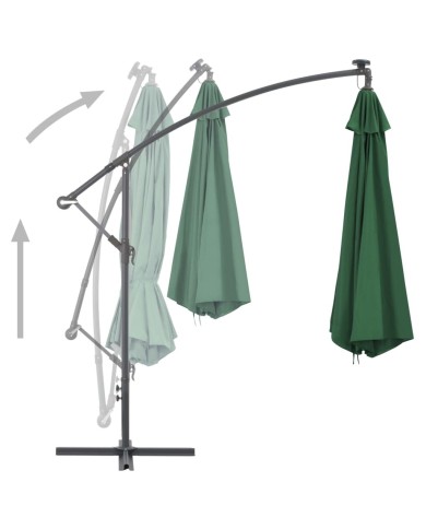 Parasol en porte-à-feux et poteau métallique 350 cm Vert