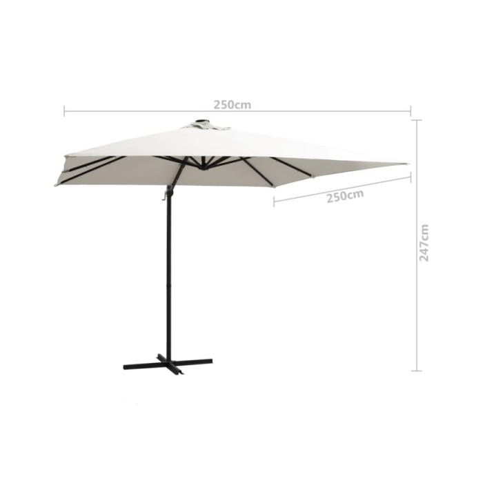 Parasol déporté avec LED et mât en acier 250x250 cm Sable