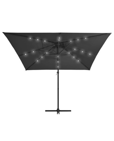 Parasol déporté avec LED et mât en acier 250x250 cm Anthracite