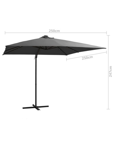 Parasol déporté avec LED et mât en acier 250x250 cm Anthracite