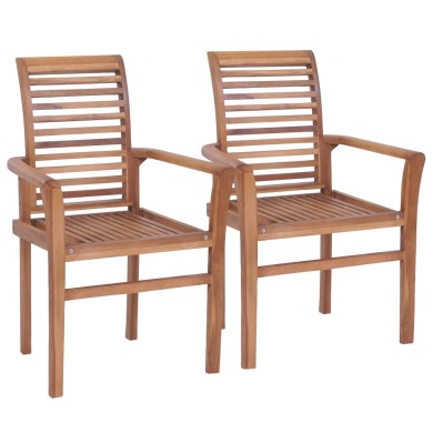 Chaises de salle à manger empilables 2 pcs Teck massif