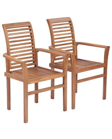 Chaises de salle à manger empilables 2 pcs Teck massif