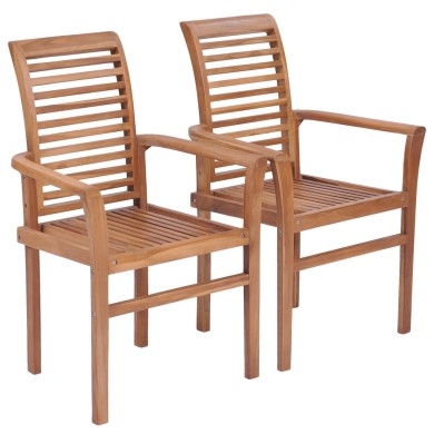 Chaises de salle à manger empilables 2 pcs Teck massif
