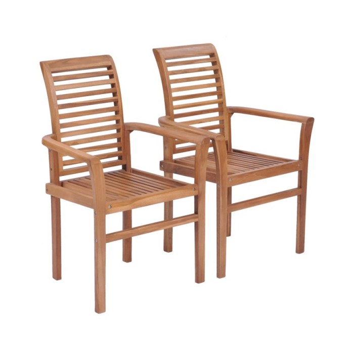Chaises de salle à manger empilables 2 pcs Teck massif