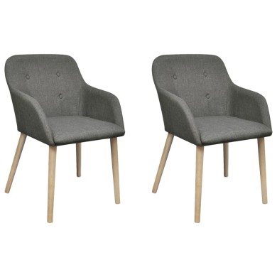 Chaises de salle à manger 2pcs Gris clair Tissu et chêne massif