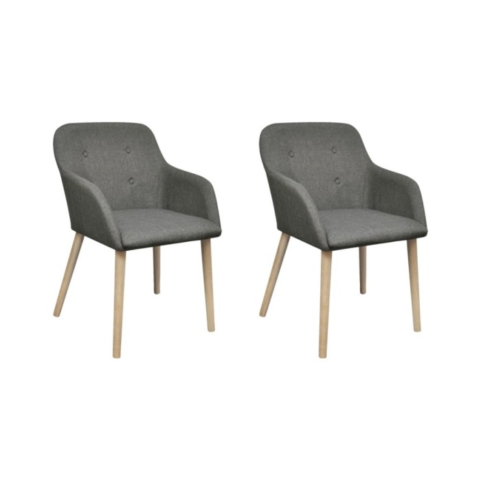 Chaises de salle à manger 2pcs Gris clair Tissu et chêne massif