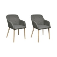 Chaises de salle à manger 2pcs Gris clair Tissu et chêne massif
