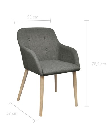 Chaises de salle à manger 2pcs Gris clair Tissu et chêne massif