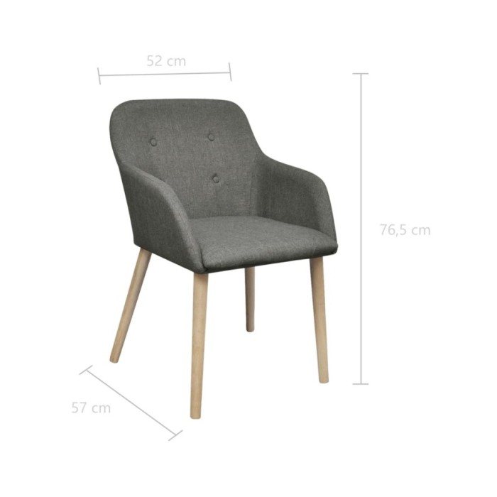 Chaises de salle à manger 2pcs Gris clair Tissu et chêne massif