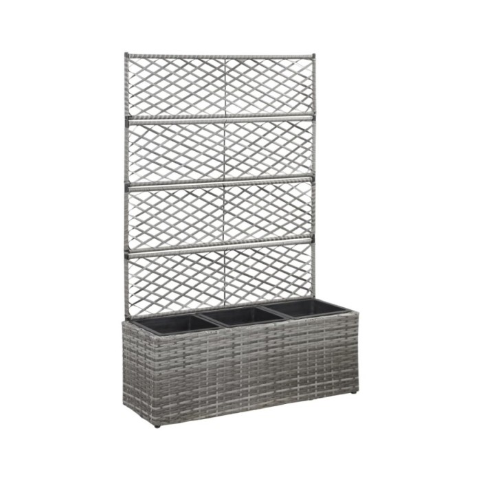 Lit surélevé en treillis 3 pots 83x30x130cm Résine tressée Gris