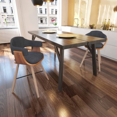 Chaises de salle à manger 2 pcs Gris foncé Bois courbé et tissu 
