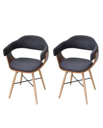 Chaises de salle à manger 2 pcs Gris foncé Bois courbé et tissu 