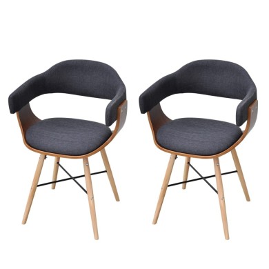 Chaises de salle à manger 2 pcs Gris foncé Bois courbé et tissu 
