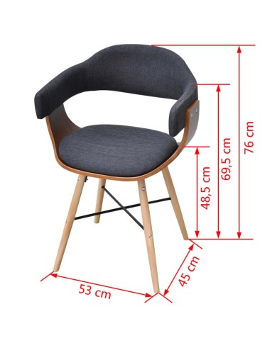 Chaises de salle à manger 2 pcs Gris foncé Bois courbé et tissu 