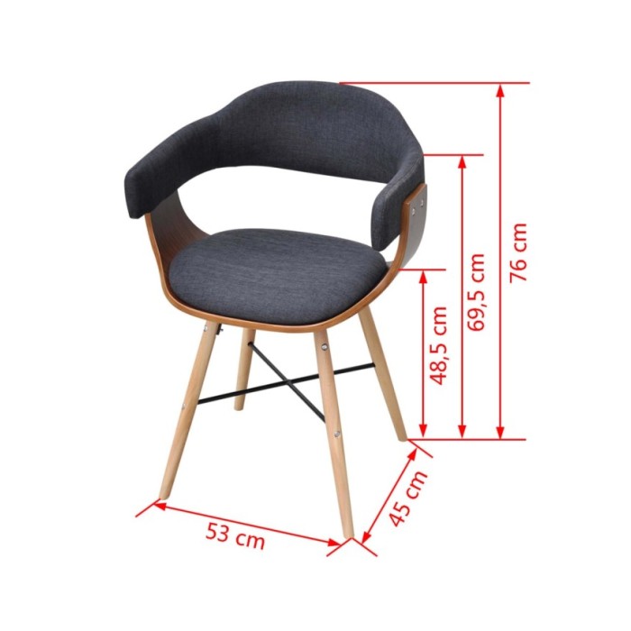 Chaises de salle à manger 2 pcs Gris foncé Bois courbé et tissu 