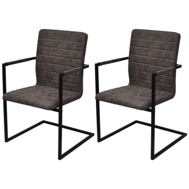 Chaises de salle à manger cantilever 2 pcs Marron Similicuir