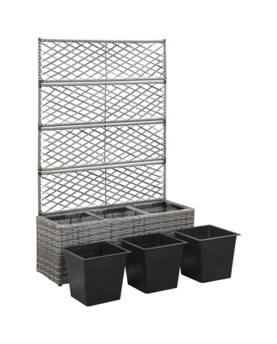Lit surélevé en treillis 3 pots 83x30x130cm Résine tressée Gris