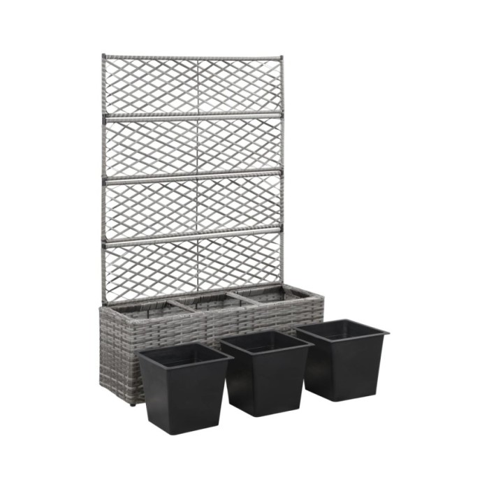 Lit surélevé en treillis 3 pots 83x30x130cm Résine tressée Gris
