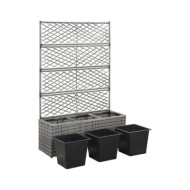 Lit surélevé en treillis 3 pots 83x30x130cm Résine tressée Gris