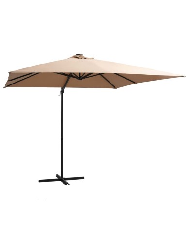 Parasol déporté avec LED et mât en acier 250x250 cm Taupe