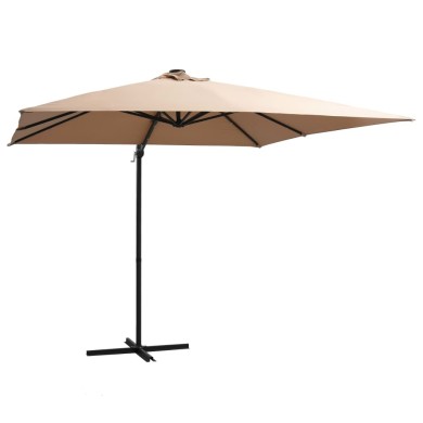 Parasol déporté avec LED et mât en acier 250x250 cm Taupe