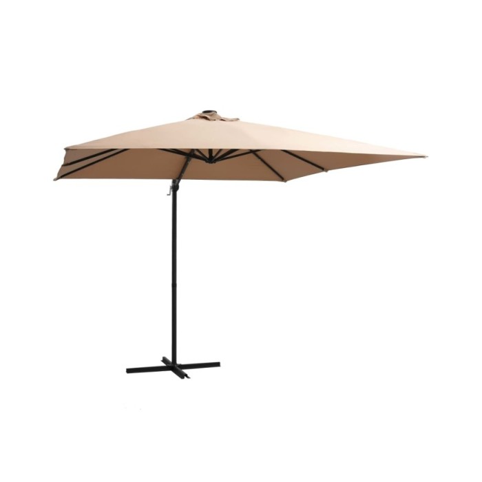 Parasol déporté avec LED et mât en acier 250x250 cm Taupe