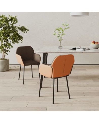 Chaises de salle à manger 2 pcs Marron Tissu et similicuir