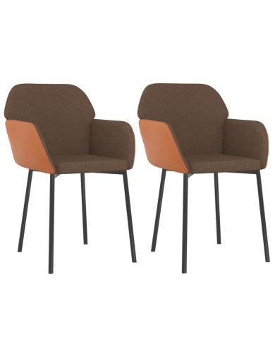 Chaises de salle à manger 2 pcs Marron Tissu et similicuir
